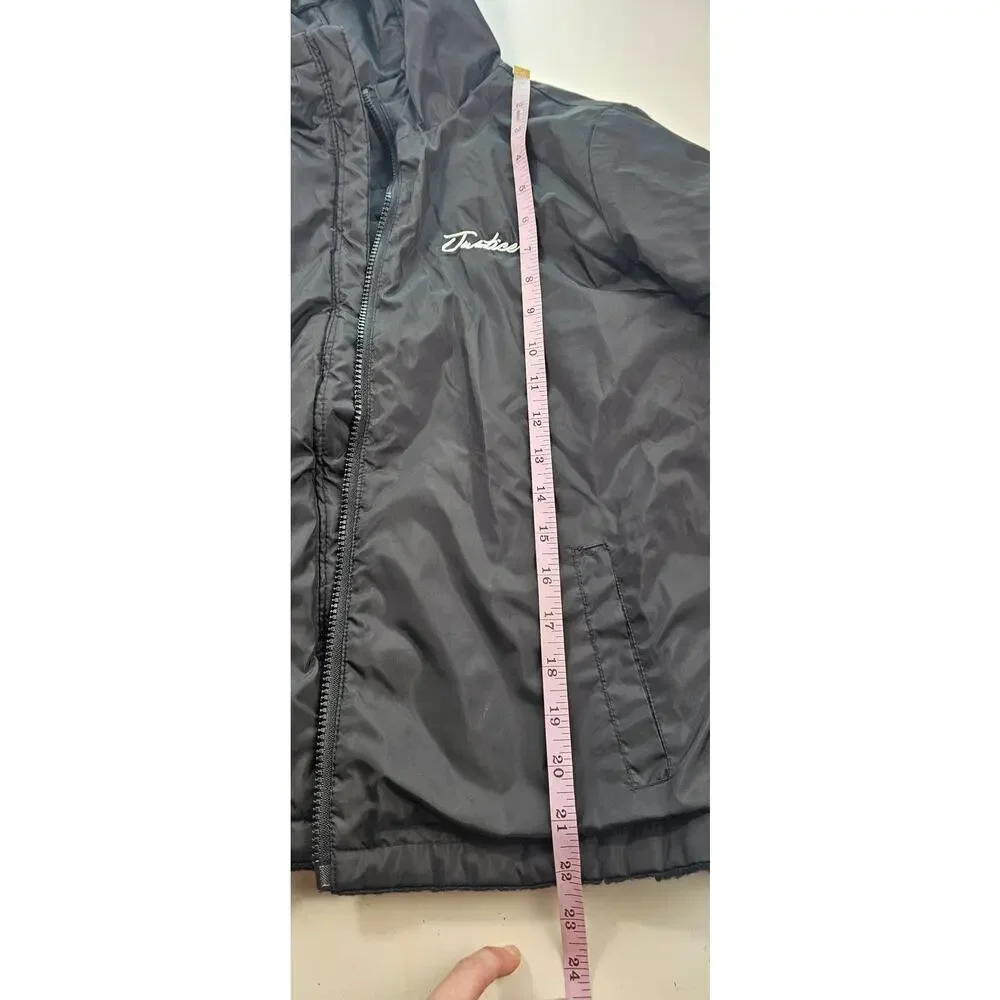 Justice L 12 / 14 black REVERSIBLE 2 in 1 jacket windbreaker sherpa nylon EUC #